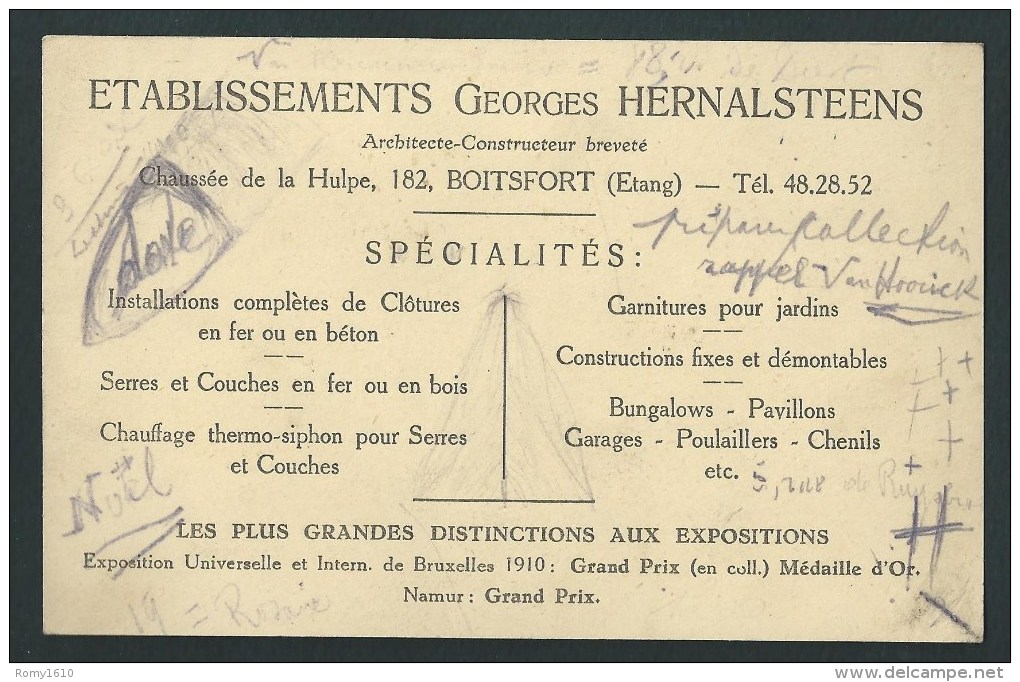 Boitsfort. Etablissement G. Hernalsteens. Une Expédition D'articles De Jardins.  Scan Recto/verso. - Watermaal-Bosvoorde - Watermael-Boitsfort