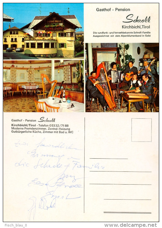 AK 6322 Kirchbichl In Tirol Gasthof-Pension Familie Schroll Autogramm Harfe Harp Unterschrift Österreich Tyrol Austria - Wörgl