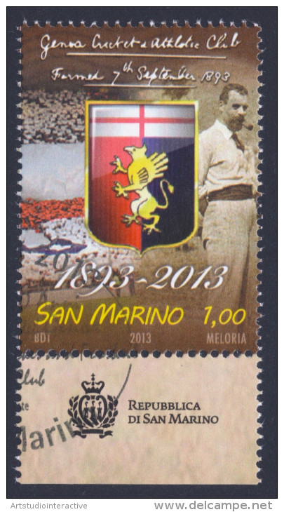 2013 SAN MARINO "120 ANNI DEL GENOA CALCIO" SINGOLO ANNULLO PRIMO GIORNO - Oblitérés