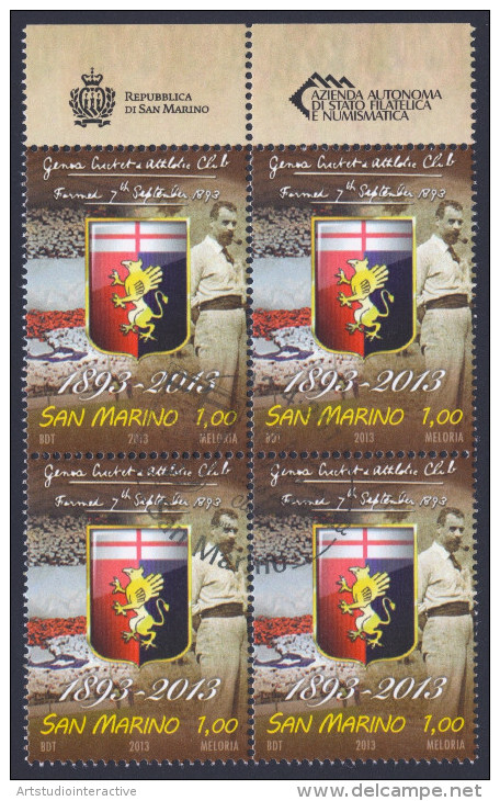 2013 SAN MARINO "120 ANNI DEL GENOA CALCIO" QUARTINA ANNULLO PRIMO GIORNO - Used Stamps
