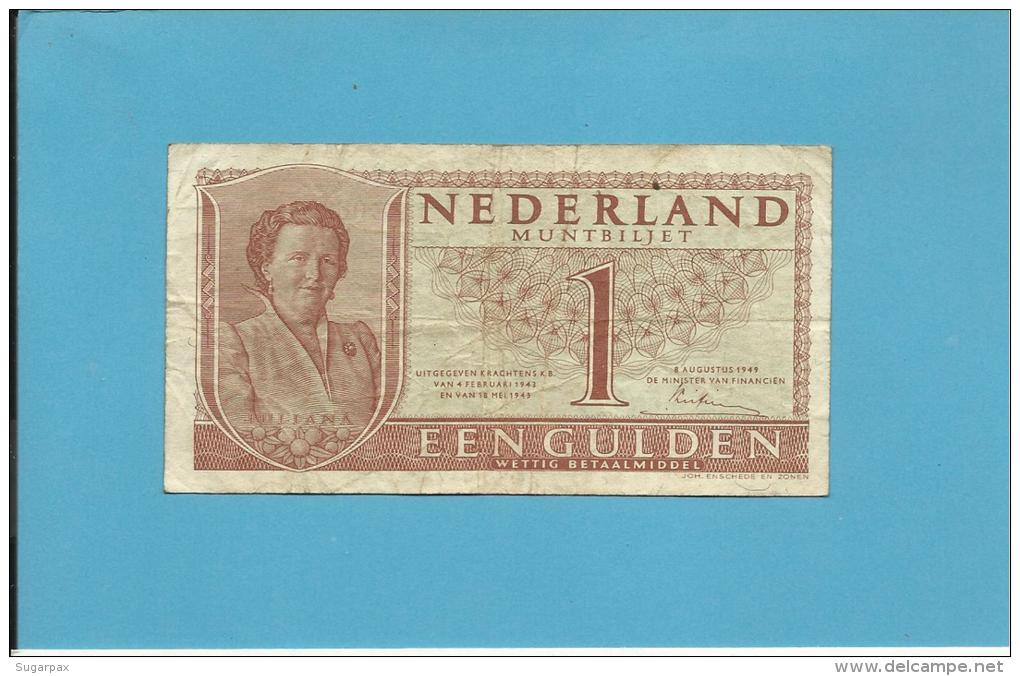NETHERLANDS - 1 GULDEN - 08.08.1949 - Pick 72 - Queen Juliana - 2 Scans - 1 Gulde