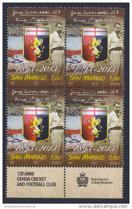 2013 SAN MARINO "120 ANNI DEL GENOA CALCIO" QUARTINA ANNULLO PRIMO GIORNO - Used Stamps