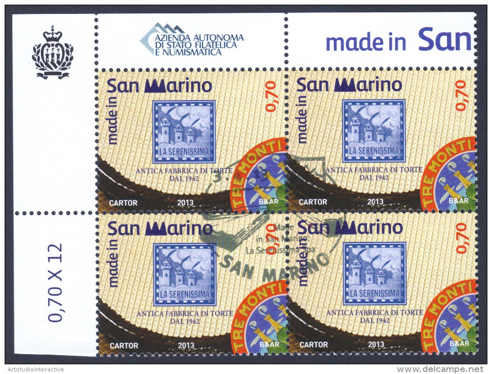 2013 SAN MARINO "MADE IN SAN MARINO: LA SERENISSIMA SPA" QUARTINA ANNULLO PRIMO GIONO - Used Stamps