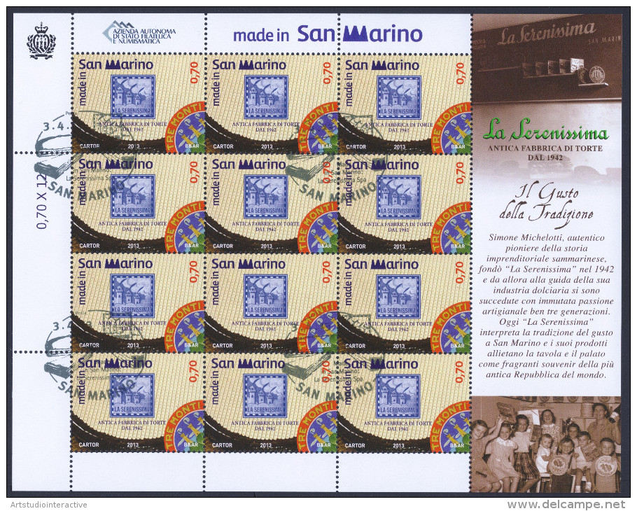 2013 SAN MARINO "MADE IN SAN MARINO: LA SERENISSIMA SPA" MINIFOGLIO ANNULLO PRIMO GIONO - Used Stamps