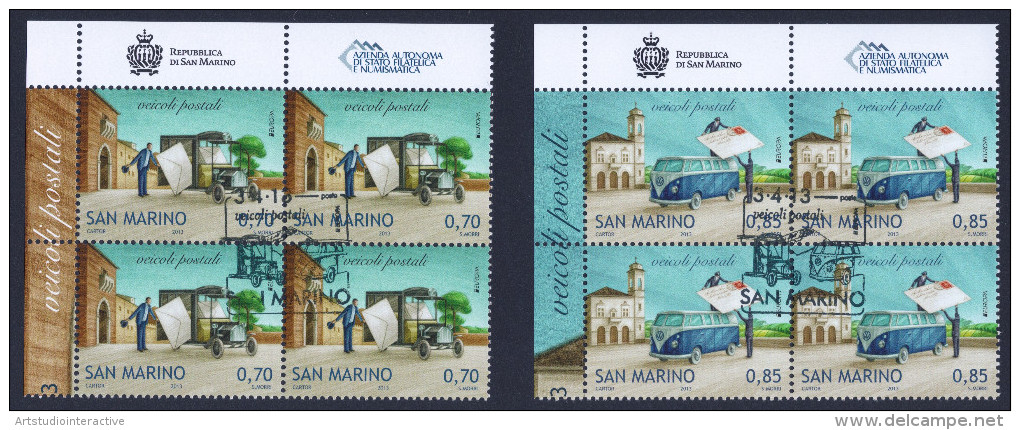 2013 SAN MARINO "EUROPA - VEICOLI POSTALI" QUARTINE (SERIE) ANNULLO PRIMO GIORNO - Oblitérés