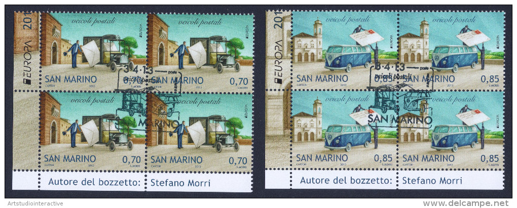 2013 SAN MARINO "EUROPA - VEICOLI POSTALI" QUARTINE (SERIE) ANNULLO PRIMO GIORNO - Gebruikt