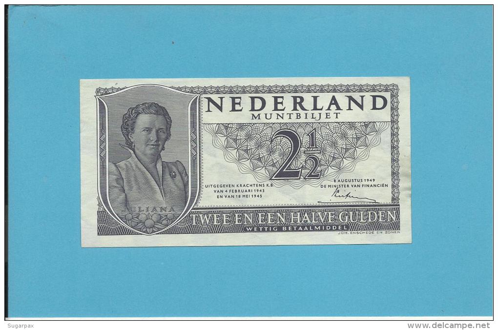 NETHERLANDS -  2 E 1/2 GULDEN ( 2,5 )- 08.08.1949 - Pick 73 - Queen Juliana - 2 Scans - 2 1/2 Gulden