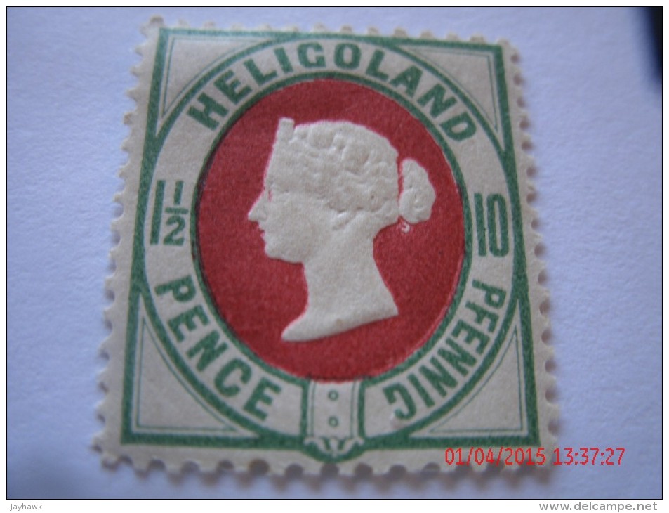 HELIGOLAND, MICHEL# 14e, 1&1/2P OR 10 PF, BLUE GREEN & RED, MINT OG - Helgoland