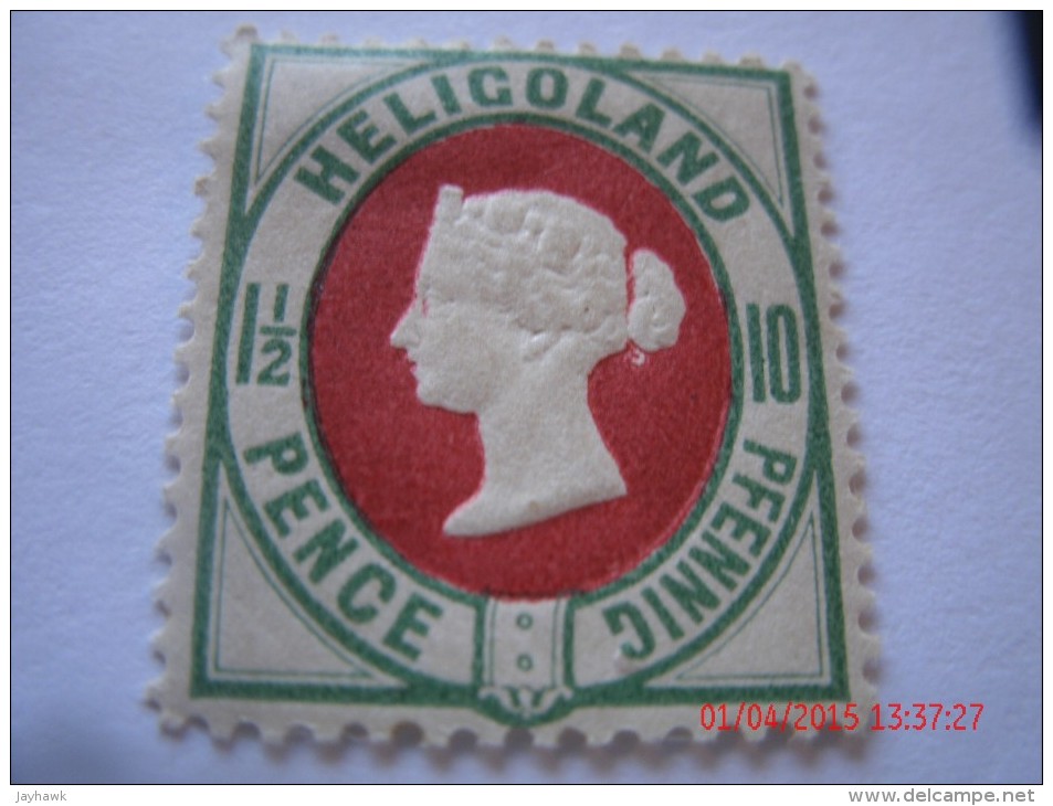 HELIGOLAND, MICHEL# 14e, 1&1/2P OR 10 PF, BLUE GREEN & RED, MINT OG - Heligoland