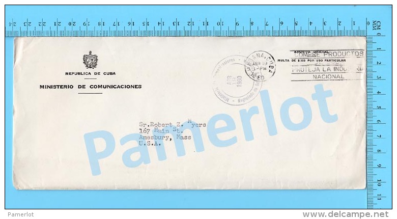 Asunto Oficial ( Ministerio De Comunicaciones, Cover Habana Cuba 1960, + Proteje La Industria Nacional , To USA , ) Rect - Lettres & Documents