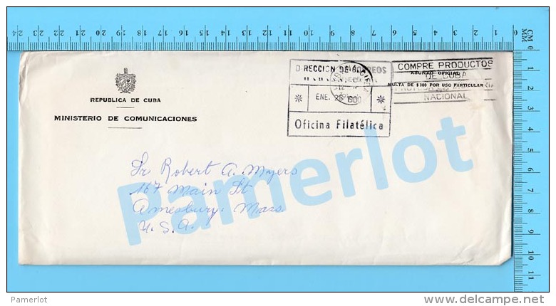 Asunto Oficial ( Ministerio De Comunicaciones, Cover Habana Cuba 19, + Proteje La Industria Nacional , To USA , ) Recto/ - Cartas & Documentos