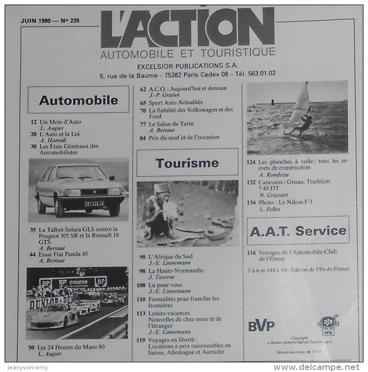 L´action Automobile Et Touristique. N° 235. Juin 1980. Le Mans Tous Contre Porsche. Talbot Solara GLS. Renault 18 GTS. - Auto/Moto