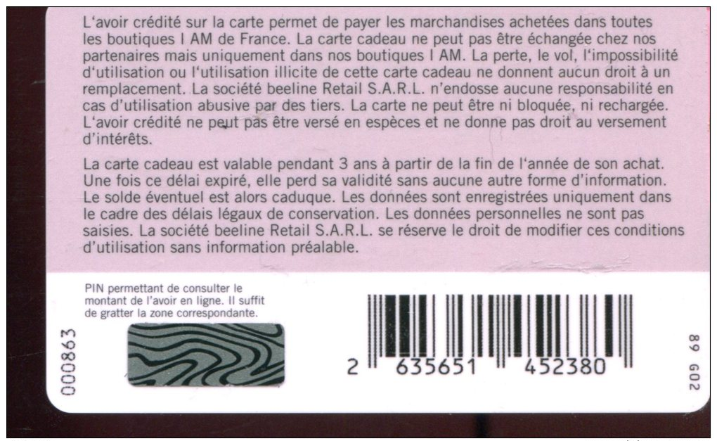 CD4890   CARTE CADEAU  A VOIR  FRANCE - Gift Cards