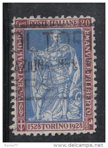 3RG655 - REGNO FILIBERTO 1928 , 20 Cent N. 226 Dent 11 Usato - Afgestempeld