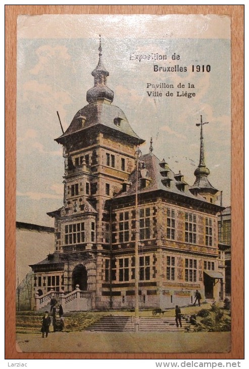 Carte Postale Bruxelles Exposition 1910 Pavillon De La Ville De Liège Affranchie Oblitération Flamme - Flammes