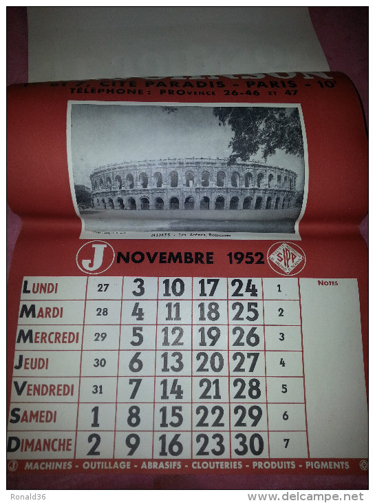 calendrier 1952 J.E JOHNSON Paris ile St Denis Atelier 93 Fougères 35 Graulhet 81 Bordeaux 33  ISSOUDUN 36 Indre Berry