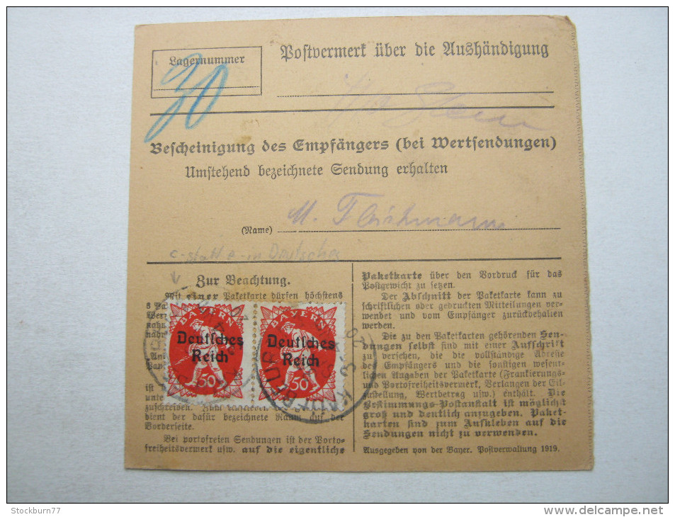 1920, Paketkarte Mit Mehrfachfrankatur Aus Kaufbeuren - Briefe U. Dokumente