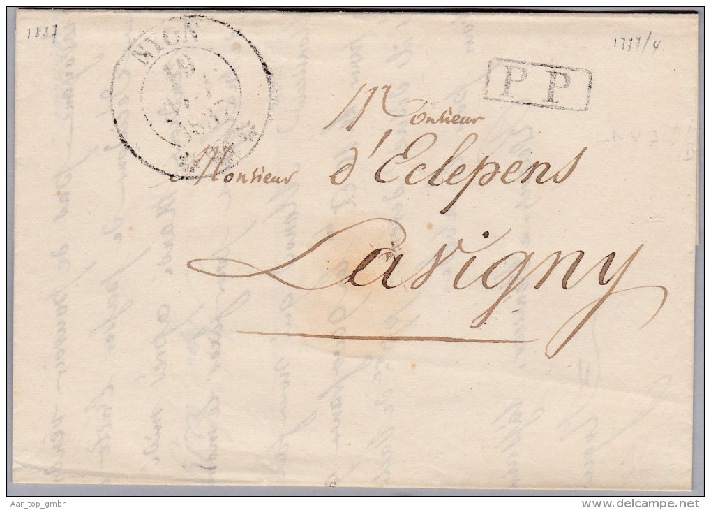 Heimat VD NYON 1837-11-19 U. PP Schwarz Vorphila Brief Nach Lavigny - ...-1845 Prephilately
