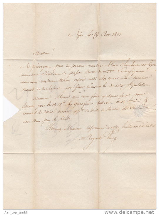Heimat VD NYON 1837-11-19 U. PP Schwarz Vorphila Brief Nach Lavigny - ...-1845 Vorphilatelie