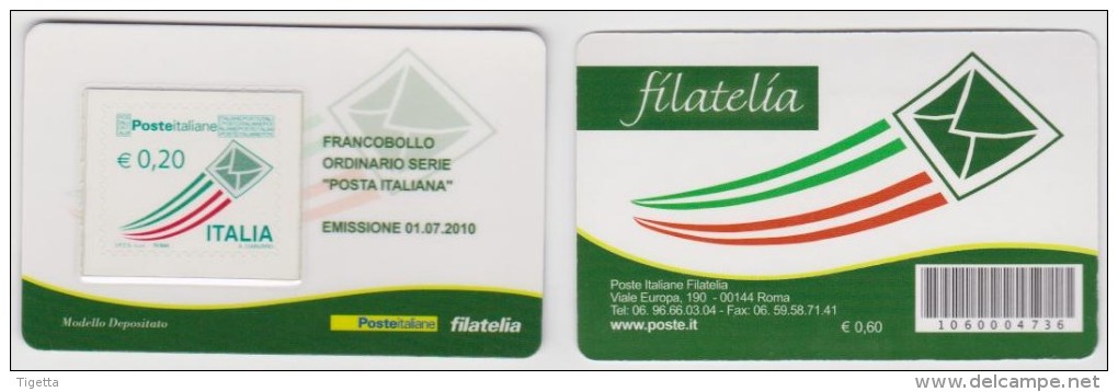 2010 - ITALIA -   TESSERA  FILATELICA   "ORDINARIO POSTA ITALIANA" - Cartes Philatéliques