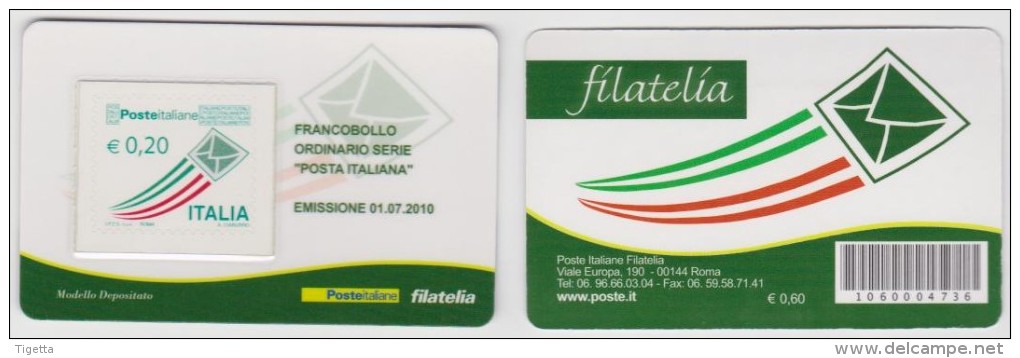 2010 - ITALIA -  3  TESSERE  FILATELICHE   "ORDINARIO POSTA ITALIANA" - Philatelistische Karten