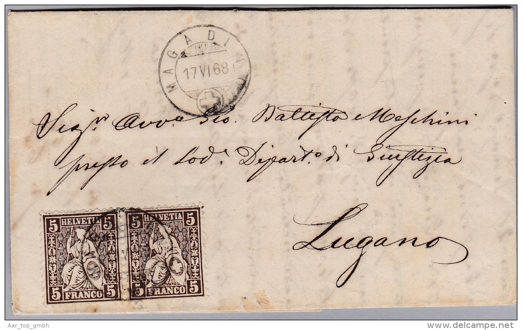 Heimat TI MAGADINO 1868-06-17 Faltbreif Nach Lugano 2x5Rp. Sitzende - Lettres & Documents