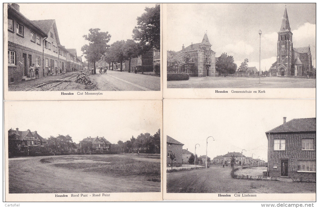 HEUSDEN-LOTJE-4-KAARTEN-KERK EN GEMEENTEHUIS+ROND PUNT+CITE LINDEMAN+CITE MOMMEPLAS-NIET VERSTUURD-ZIE 6 SCANS-MOOI ! ! - Heusden-Zolder