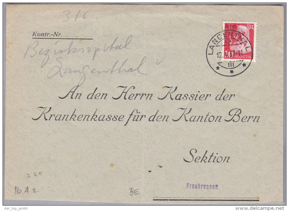 Heimat BE LANGENTHAL 1937-05-12 Portofreiheit Gr#316 Bezirksspital Brief - Franchise