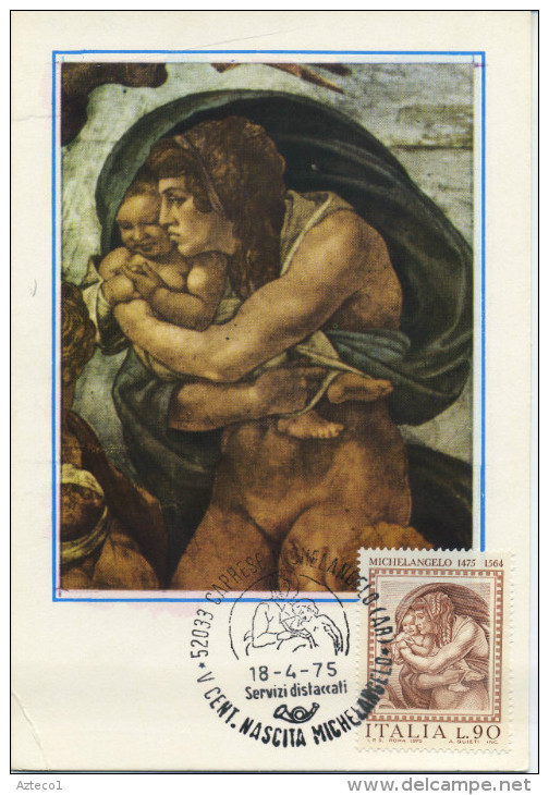 ITALIA - FDC MAXIMUM CARD 1975 - MICHELANGELO - DILUVIO UNIVERSALE - CAPPELLA SISTINA - Cartes-Maximum (CM)