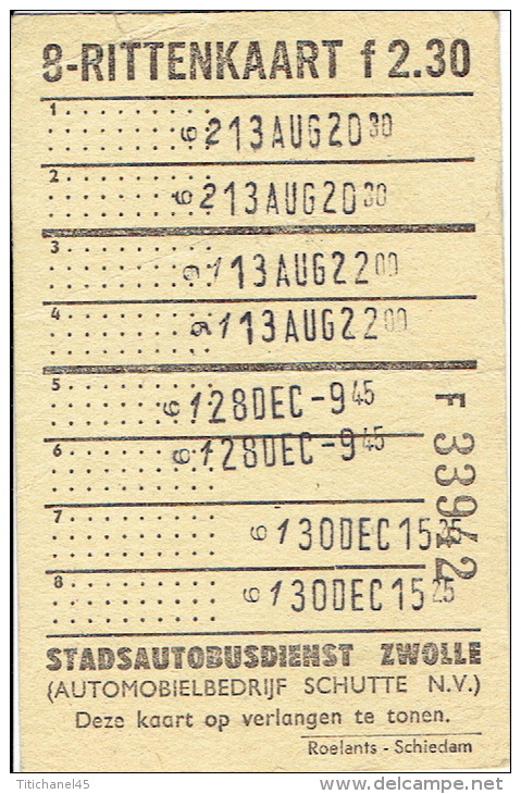Pays-Bas - Holland - 8 Rittenkaart Stadsautobusdienst Zwolle (Automobielbedrijf Schutte NV) - Europa