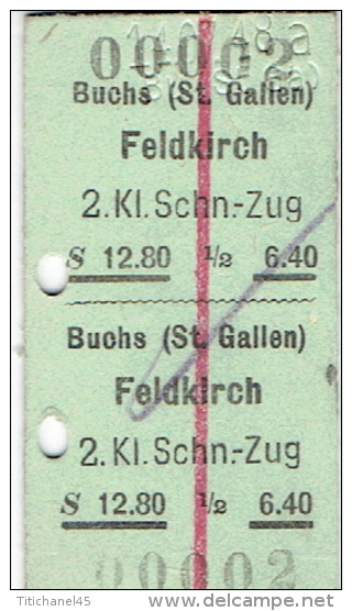 Suisse Ticket 2e Classe 14/07/1948 BUCHS (St Gallen) - FELDKIRCH (Autriche) - Europe