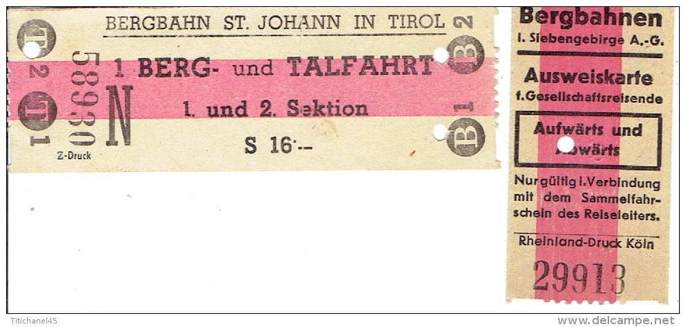 Autriche -Osterreich -BERGBAHN ST. JOHANN IN TIROL -BERG- Und TALFAHRT - I. Siebengebirge A. - G. -Ausweiskarte Aufwärts - Europe