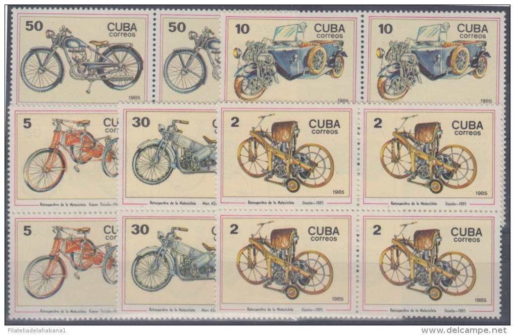 1985.13- * CUBA 1985. MNH. HISTORIA DE LA MOTOCLETA. MOTORCICLE. DAIMLER. BLOCK OF 4. COMPLETE SET. - Nuovi