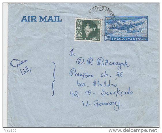 INDIA MAP STAMP, PLANE, AIR MAIL COVER STATIONERY, ENTIER POSTAUX, 1965, INDIA - Poste Aérienne