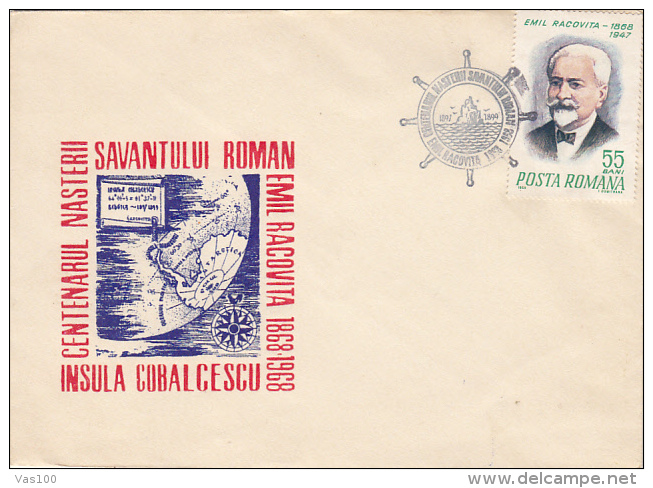 EMIL RACOVITA, ANTARCTIC EXPLORER, COBALCESCU ISLAND, SPECIAL COVER, 1968, ROMANIA - Onderzoeksstations