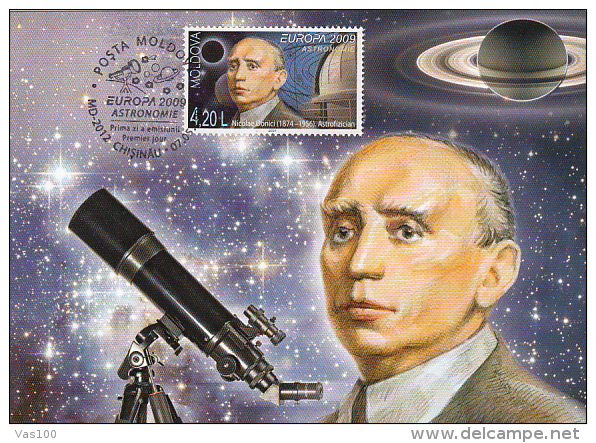 NICOLAE DONICI, ASTRONOMY, TELESCOPE, CM, MAXICARD, CARTES MAXIMUM, OBLIT FDC, 2012, MOLDOVA - Astrologia