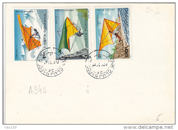 PARACHUTTING, DELTAPLANE, STAMPS, REGISTERED PC STATIONERY, ENTIER POSTAUX, 1994, ROMANIA - Parachutisme