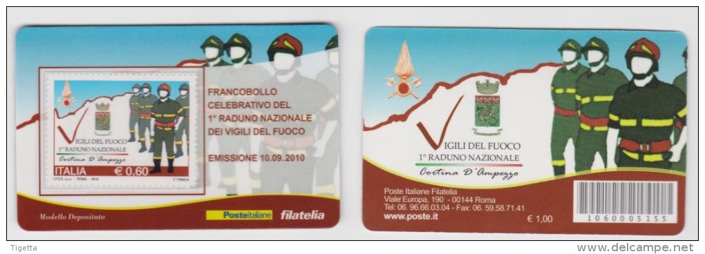 2010 - ITALIA -   TESSERA  FILATELICA   "1° RADUNO NAZIONALE DEI VIGILI DEL FUOCO" - Philatelistische Karten