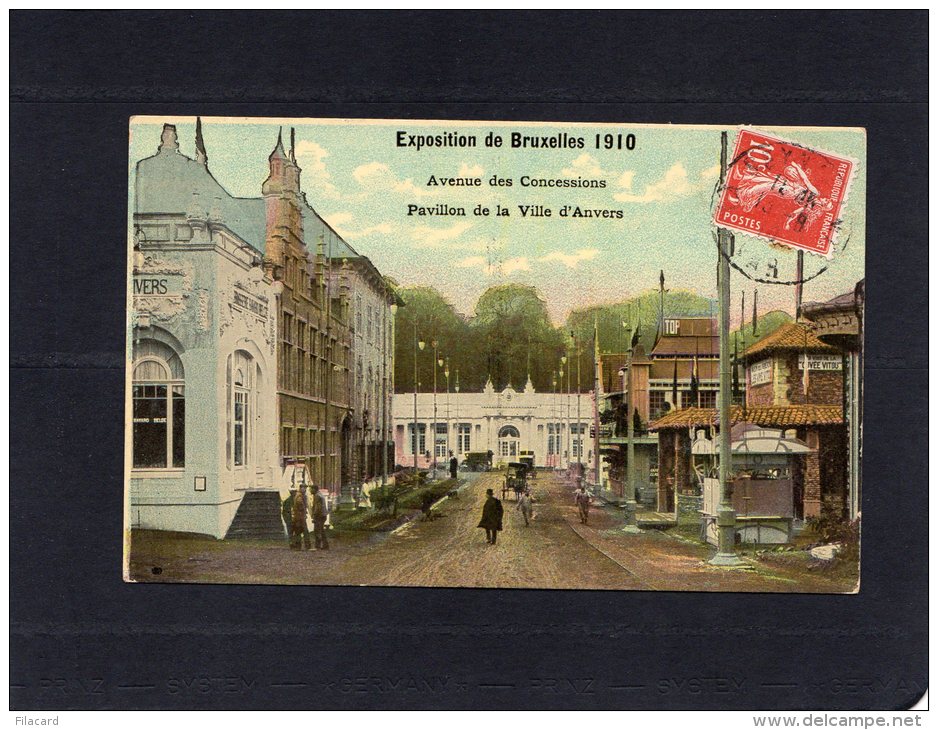 50672   Belgio,  Exposition De Bruxelles 1910,  Avenue Des Concessions,  Pavillon De La Ville  D"Anvers,  VG  1910 - Mostre Universali