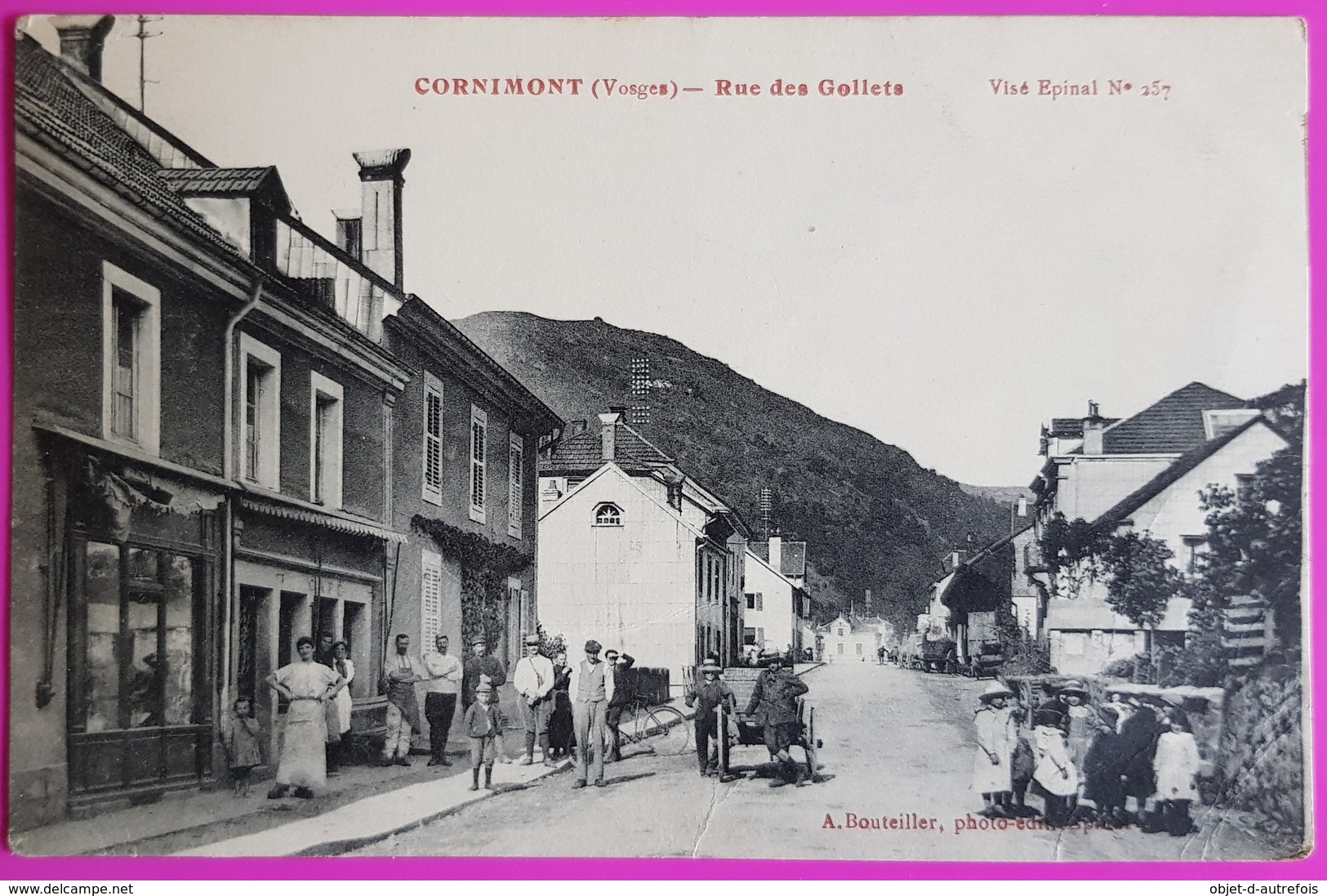 Cpa Cornimont Rue Des Gollets Carte Postale Vosges Belle Animation Commerce Café - Cornimont