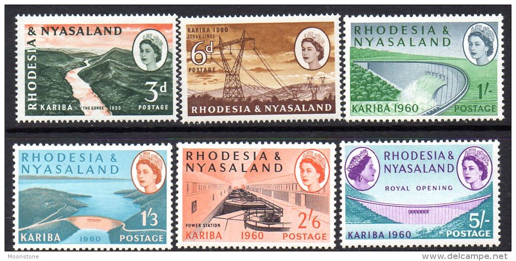 Rhodesia & Nyasaland 1960 Kariba Dam Hydroelectric Scheme Set Of 6, Lightly Hinged Mint - Rhodesia & Nyasaland (1954-1963)