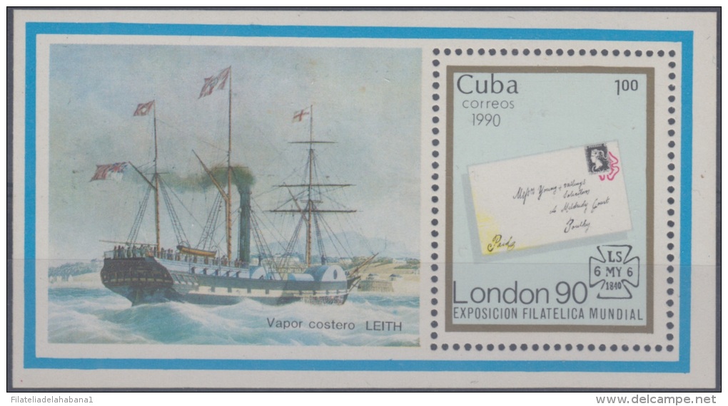 1990.22- * CUBA 1990. MNH. SPECIAL SHEET. PHILATELIC EXPO LONDON. SHIP. PAQUEBOT. BARCO. - Unused Stamps