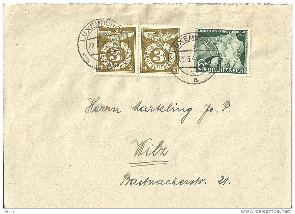 Brief Luxemburg - Wilz ( Wiltz ) Besatzung Deutsches Reich WWII 1943 - Besetzungen
