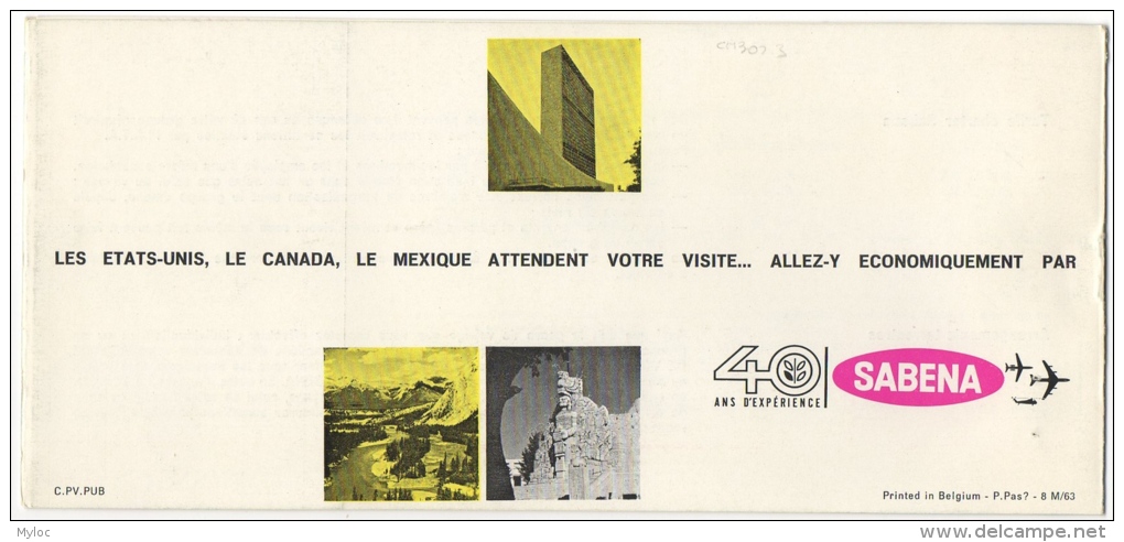 Publicité Sabena. Tarif Bruxelles/New York/Montreal/Mexico City. 1963. - Publicités