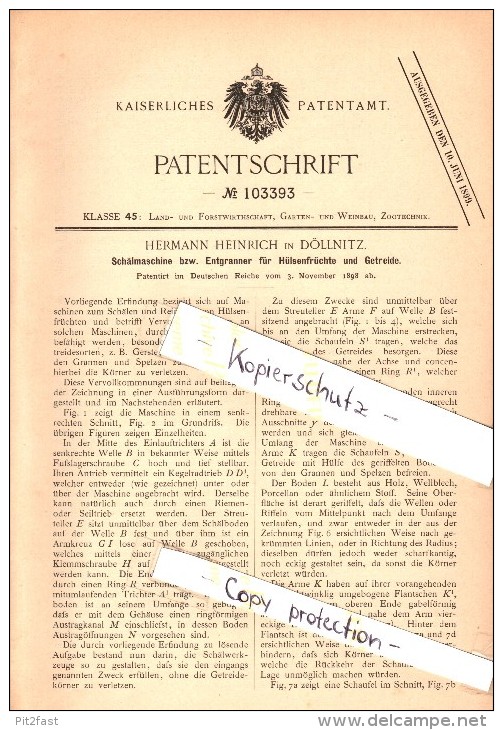 Original Patentschrift - H. Heinrich In Döllnitz B. Schkopau I.S., 1898 , Schälmaschine Für Getreide , Landwirtschaft !! - Maschinen