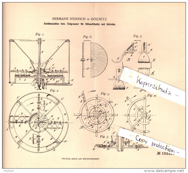 Original Patentschrift - H. Heinrich In Döllnitz B. Schkopau I.S., 1898 , Schälmaschine Für Getreide , Landwirtschaft !! - Maschinen