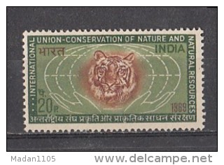 INDIA, 1969 MNH Conservation Of Nature & Natural Resources, Tiger, Globe, Environment Protection,   MNH, (**) - Felini