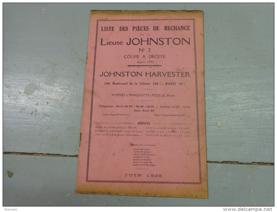 Liste Des Pieces De Rechange De La Lieuse Johnston N°2 Coupe A Droite Depuis 1922 -----hohnston Harvester -juin 1929 - Advertising