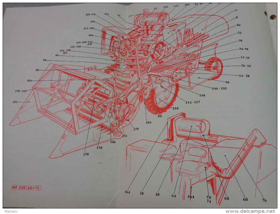 Liste Pieces Rechange-Massy Ferguson Moissonneuse Batteuse Automotrice 830 Et 630s+-bulletin De Changements N°1/02/1961 - Advertising