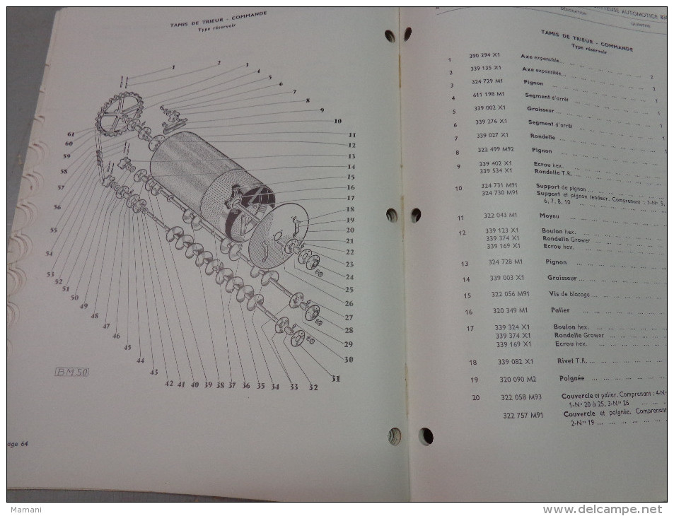 Liste Pieces Rechange-Massy Ferguson Moissonneuse Batteuse Automotrice 830 Et 630s+-bulletin De Changements N°1/02/1961 - Advertising